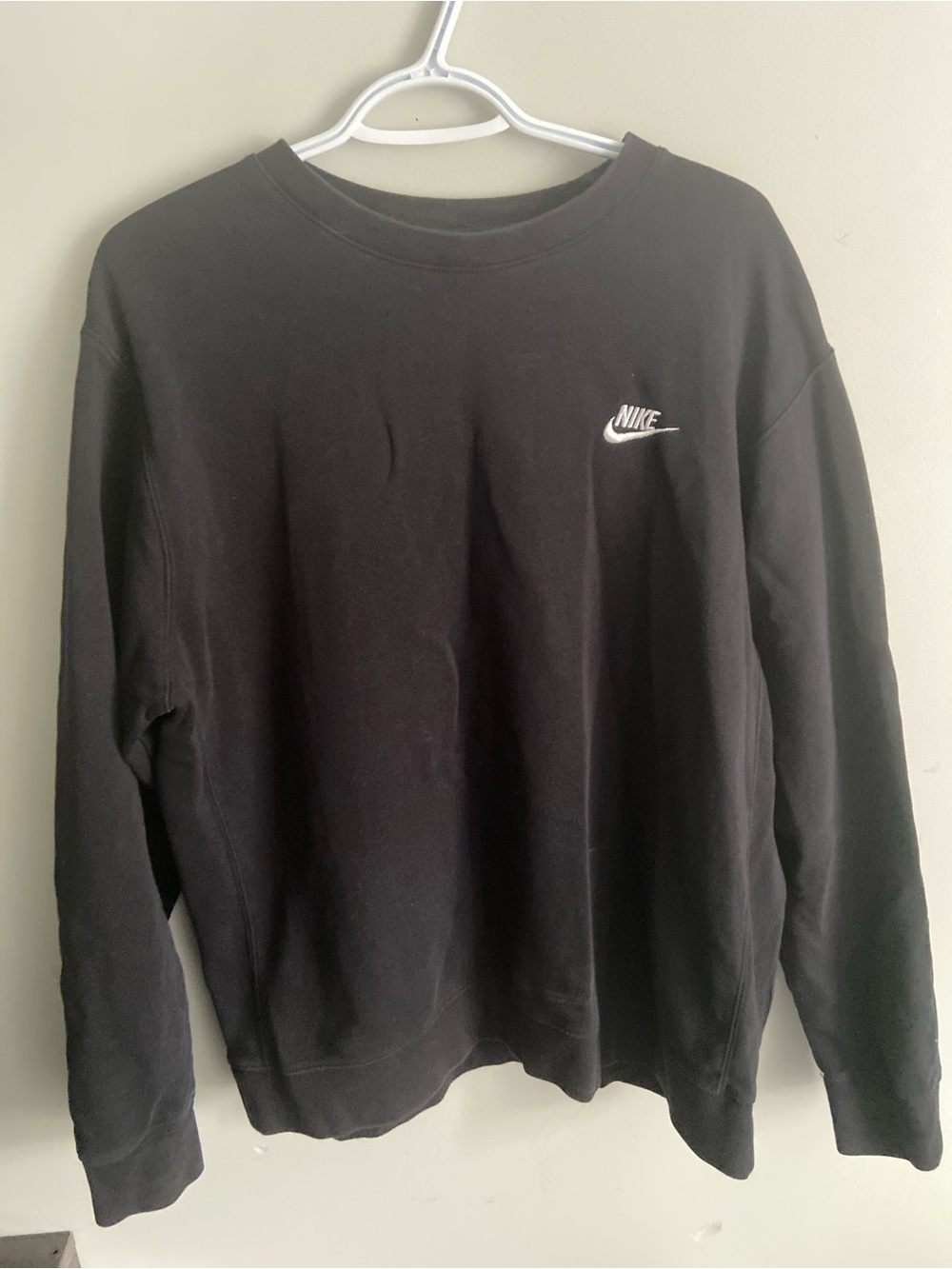 Nike Men’s Black Crewneck Sweatshirt with White Swoosh